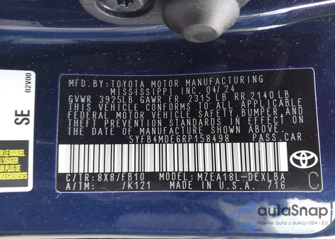 2024 Toyota Corolla Le from USA, damaged, VIN 5YFB4MDE6RP158498